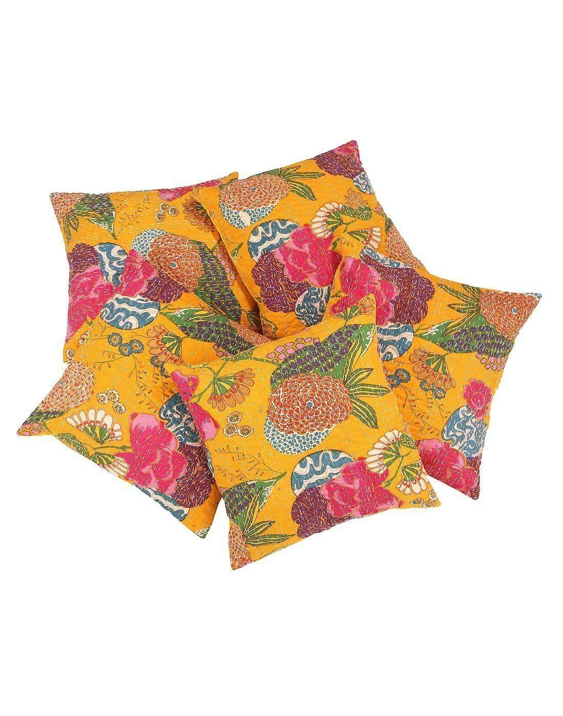 Set Of 5 Kantha Throw Pillows In 16 Indian Handmade Cushion intended for sizing 1100 X 1400