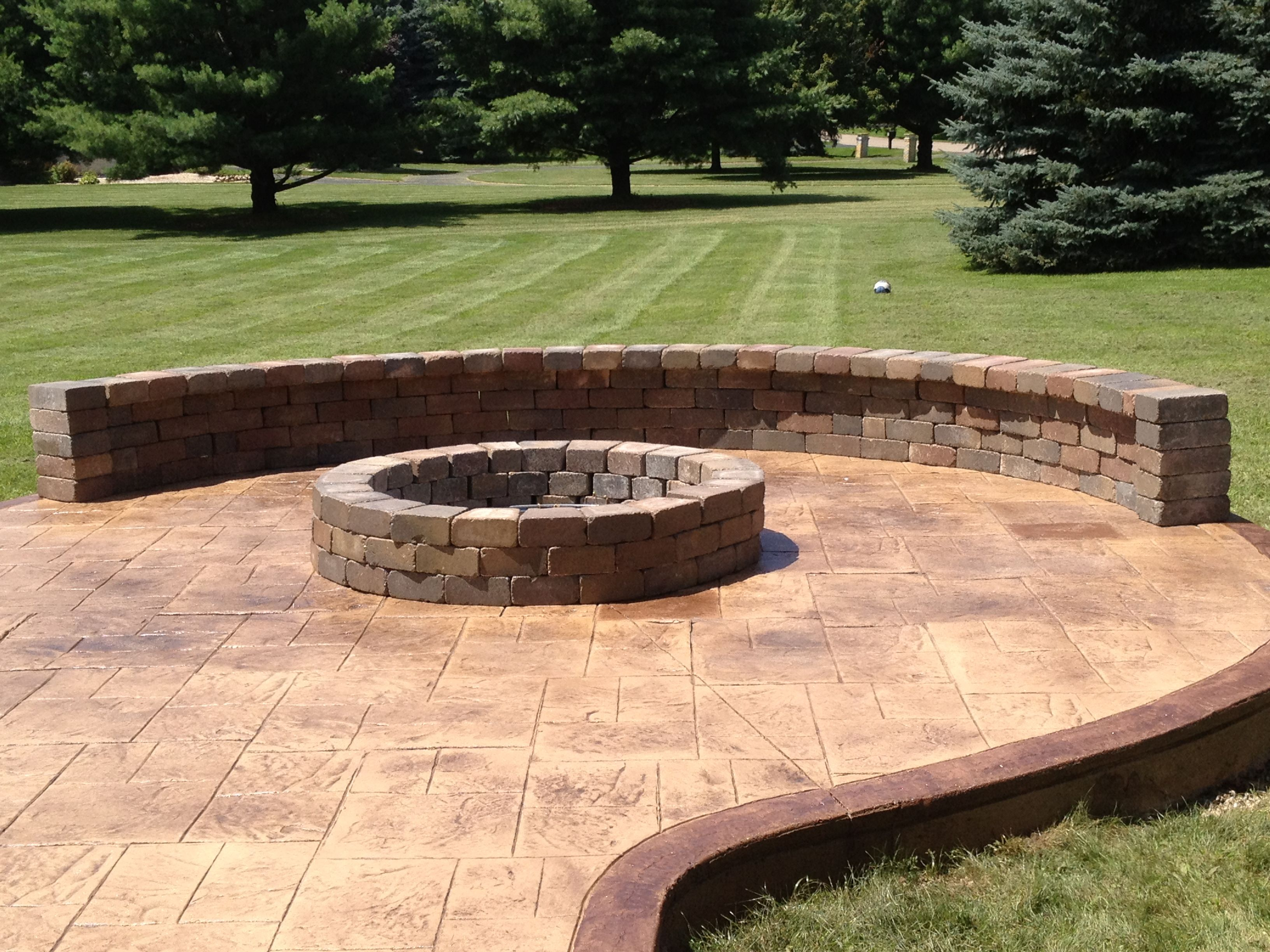 Stamped Concrete Patio With Fire Pit And Sitting Wall intended for dimensions 3264 X 2448