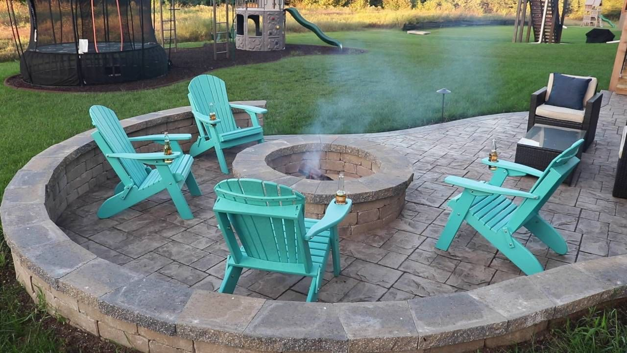 Stamped Concrete Patio With Firepit Seating Wall Fire pertaining to sizing 1280 X 720