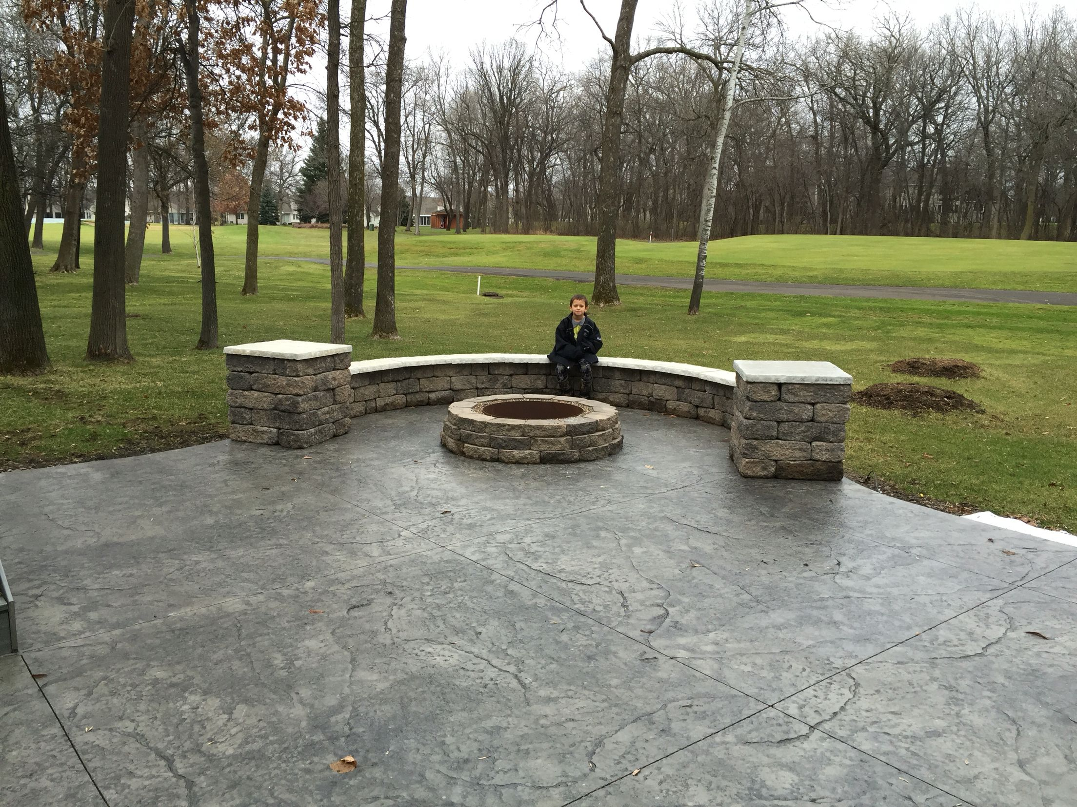 Stamped Concrete Patio With Integrated Seating Wall Pillars in size 2208 X 1656