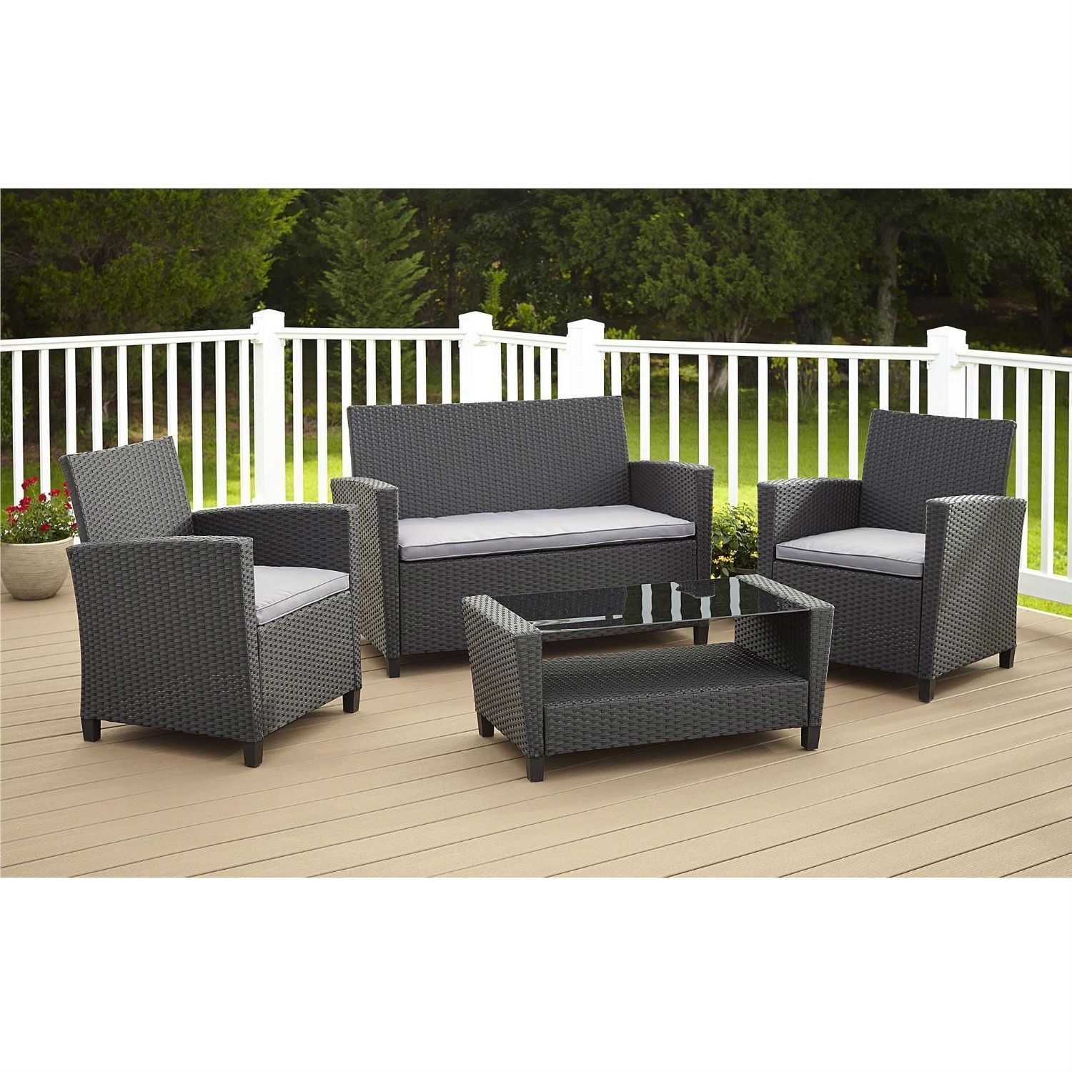 This 4 Piece Outdoor Patio Furniture Set In Grey Resin intended for dimensions 1500 X 1500