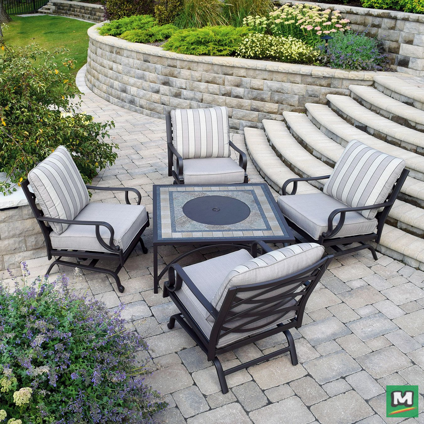 This Backyard Creations 5 Piece Stone Manor Fire Pit intended for size 1350 X 1350
