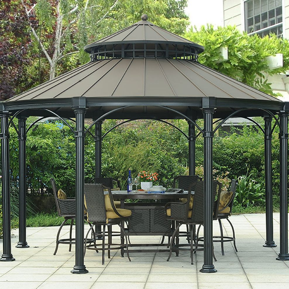 Tipton 145 Ft W X 145 Ft D Metal Patio Gazebo Patio with regard to measurements 988 X 988