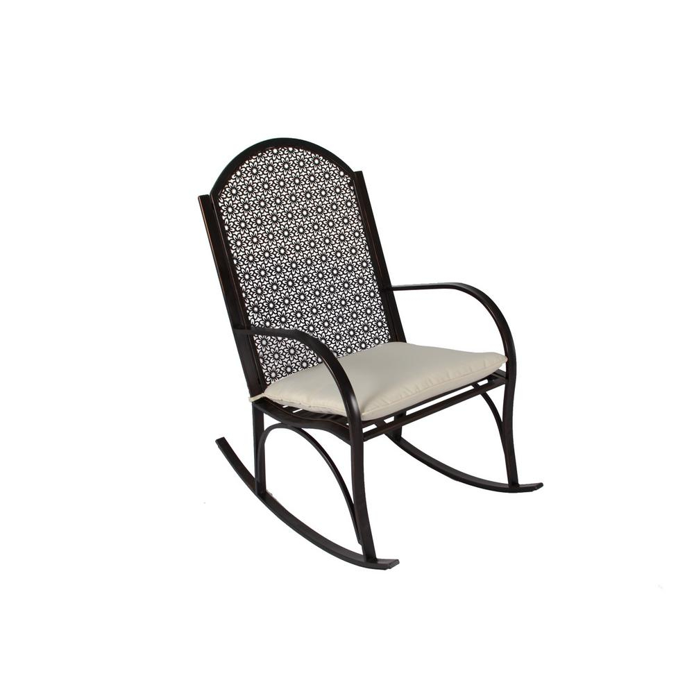 Tortuga Outdoor Garden Metal Outdoor Rocking Chair With Light Tan Cushion with proportions 1000 X 1000