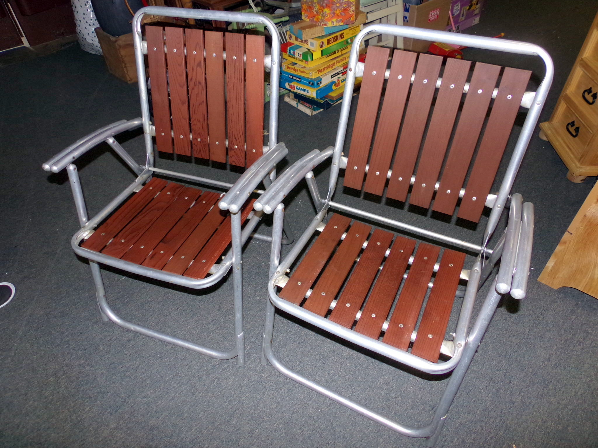 Vintage Wood Slat Aluminum Patio Folding Porch Chairs in measurements 2048 X 1536