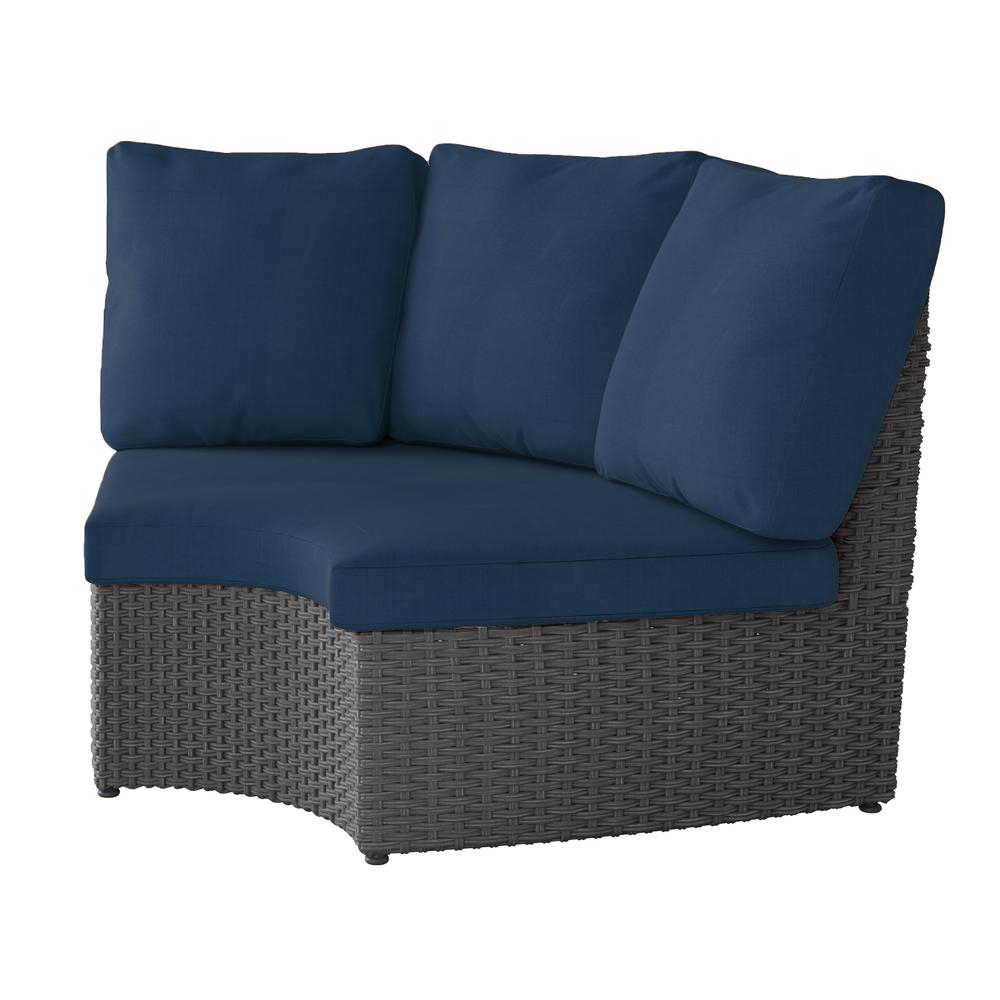 Weather Resistant Resin Wicker Curved Corner Patio Chair Distressed Charcoal Grey With Navy Blue regarding dimensions 1000 X 1000