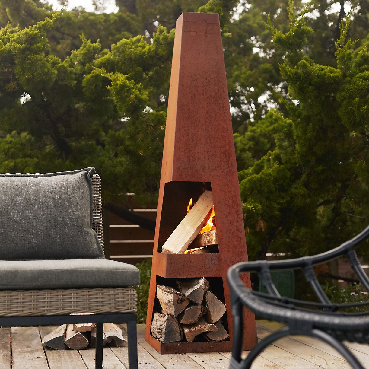 Weathering Steel Obelisk Chiminea Outdoor Garden Furniture in measurements 1223 X 1223