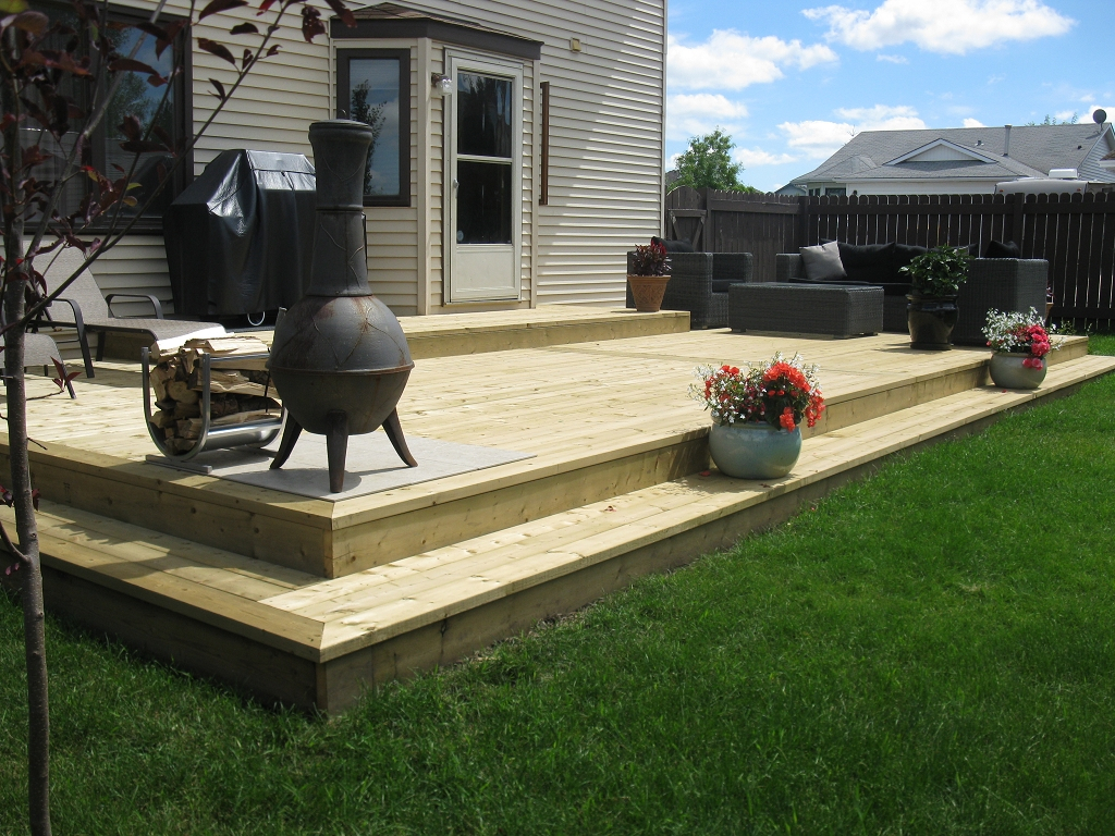 Wood Deck Backyard Vs Concrete Patio Designs Small Decks And throughout size 1024 X 768
