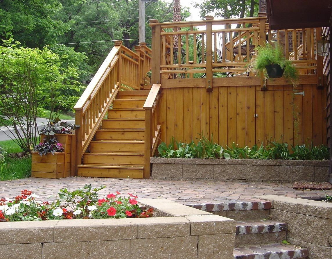 Wood Deck With Brick Paver Patio And Retaining Wall Planter with regard to proportions 1143 X 891